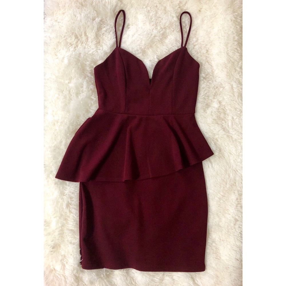 NWOT maroon peplum cocktail dress